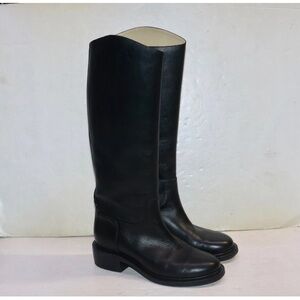 CHANEL Black Over the Knee Leather Boots